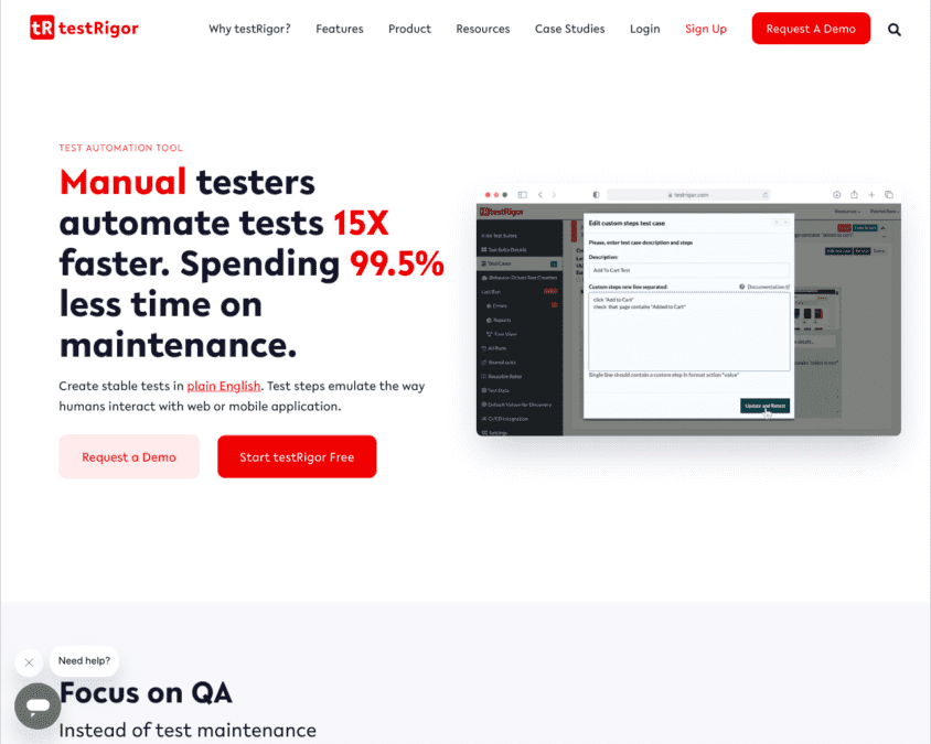 testRigor company homepage snapshot