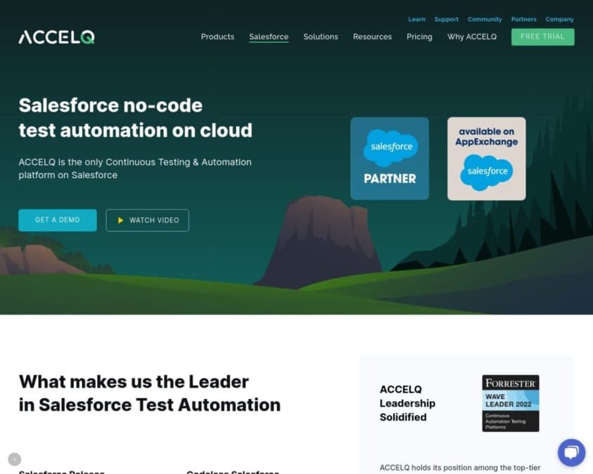 ACCELQ for Salesforce Homepage Screenshot