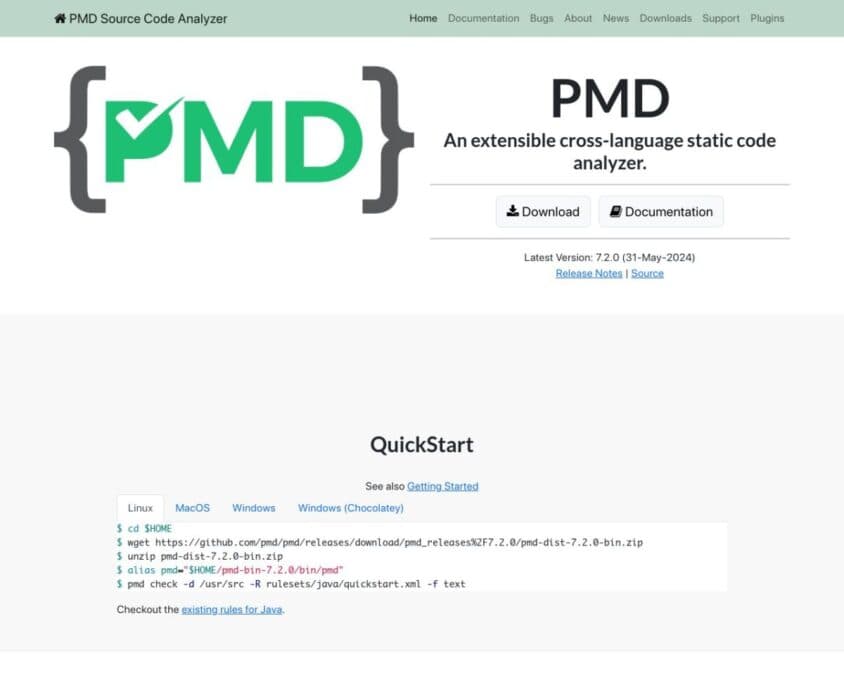 PMD Project company homepage snapshot