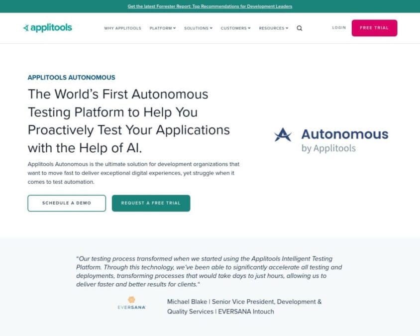 Applitools Autonomous Home Page