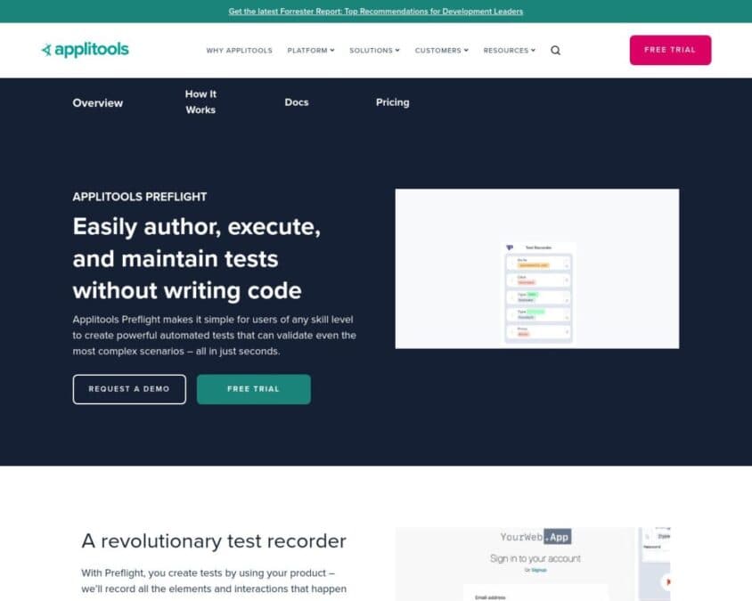 Applitools Preflight Home Page