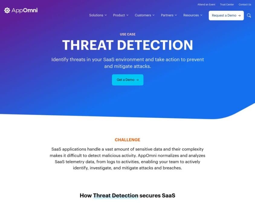 AppOmni Threat Detection Home Page