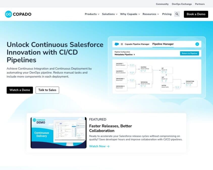 Copado CI/CD Pipelines Home Page
