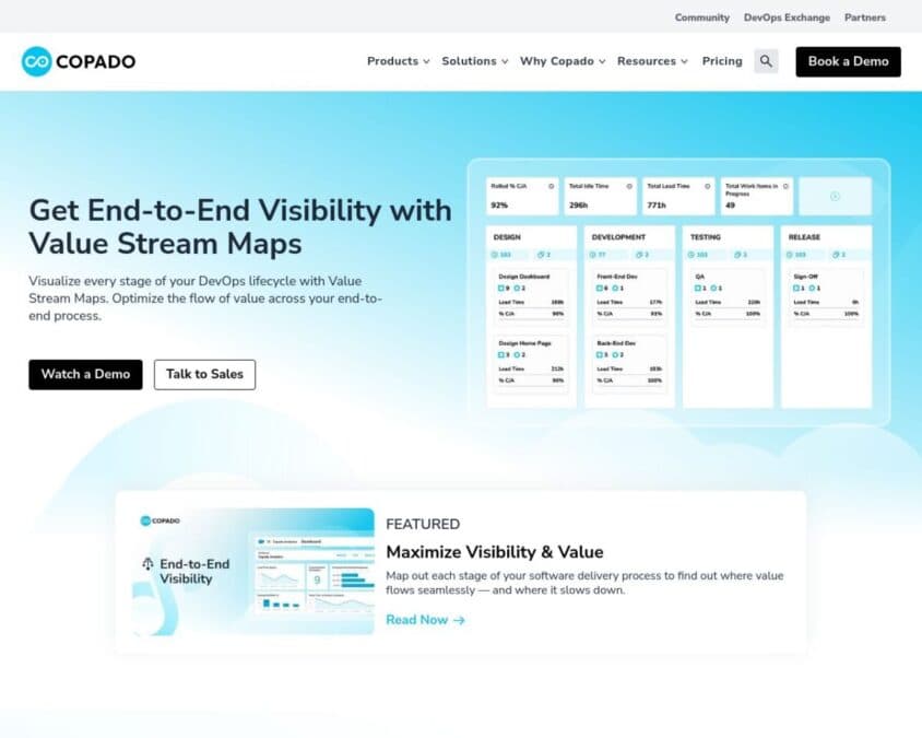 Copado End-to-End Visibility Home Page