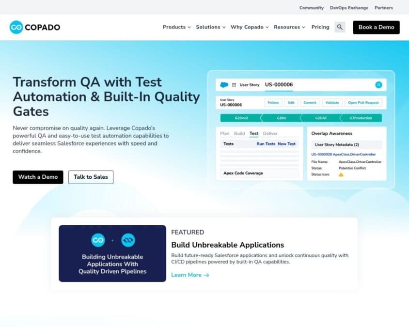 Copado Quality Assurance Home Page