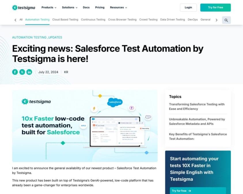 Testsigma for Salesforce cover image