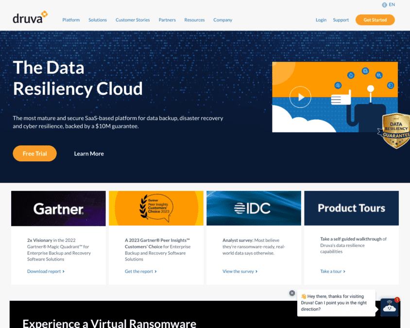 Druva company homepage snapshot