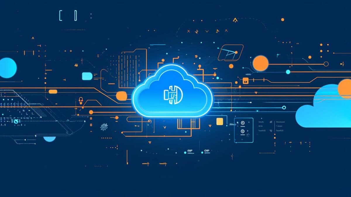 a cover image for a professional report on Salesforce CI/CD, including visual elements that depict automation, continuous integration and deployment, and the Salesforce cloud logo.