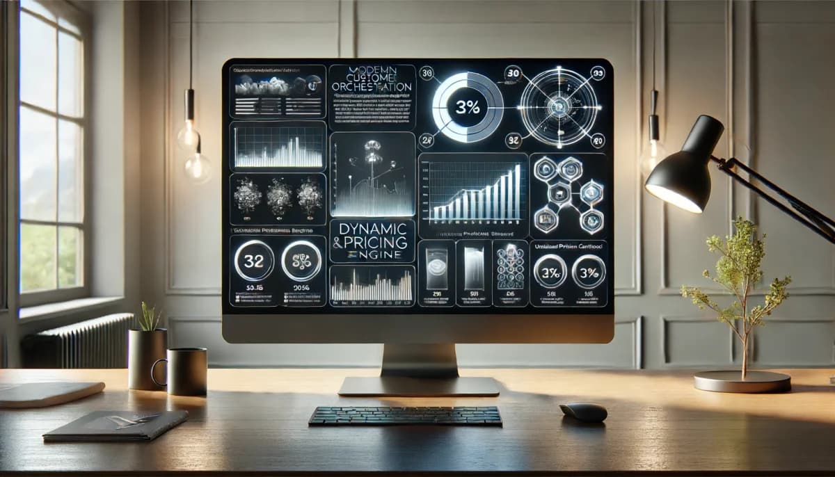 An elegant, minimalist interface displayed on a high-resolution computer screen. The interface shows a comprehensive view of customer data and revenue metrics, emphasizing a user-friendly, consumer-focused design.