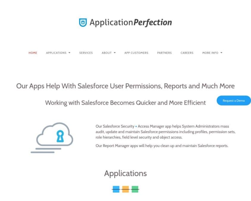 Application Perfection company homepage snapshot