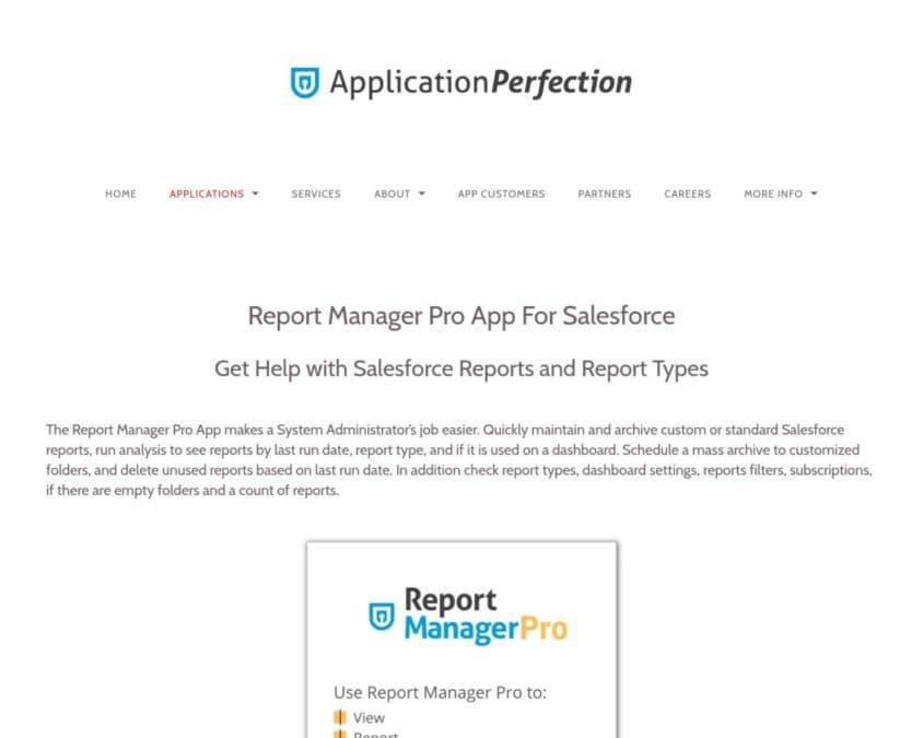 Application Perfection Report Manager Pro Home Page