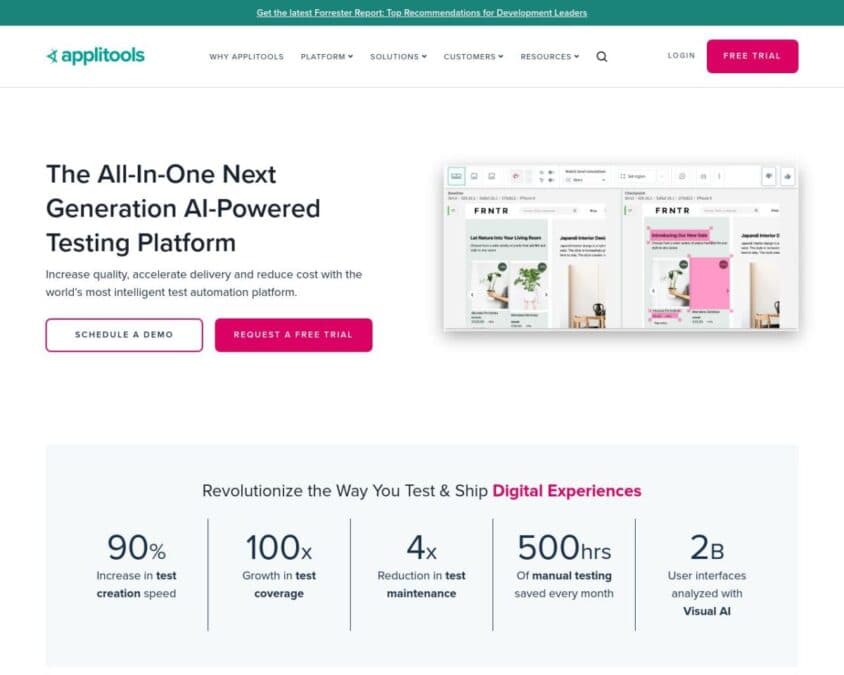 Applitools company homepage snapshot