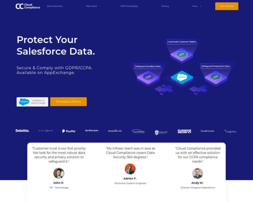 Cloud COmpliance company homepage snapshot