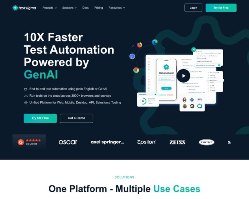 Testsigma Home Page cover image